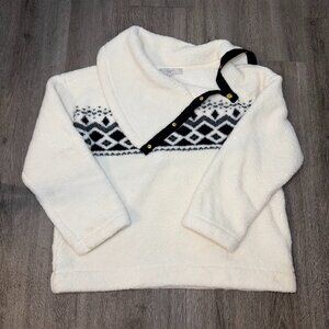 LOFT Fair Isle Sherpa Snap Collar Sweatshirt Women L Whisper White Cozy